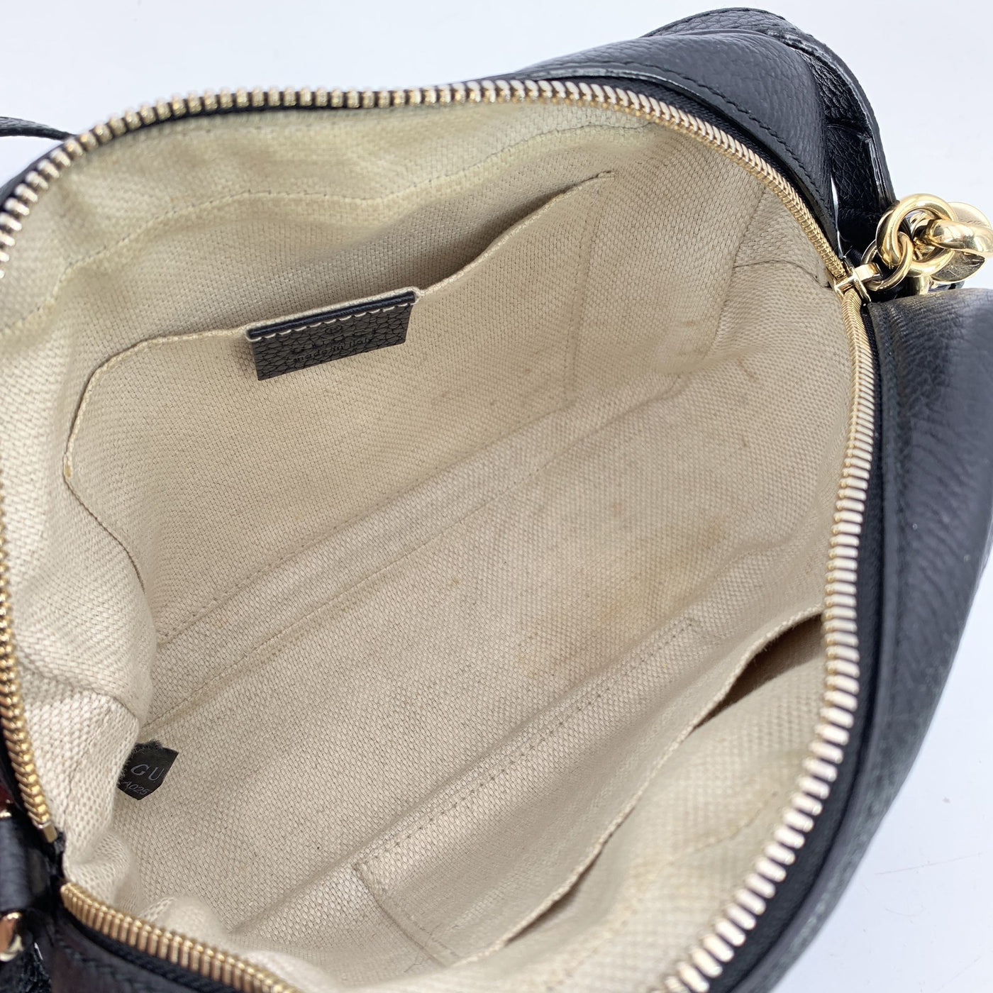 Gucci Black Leather Soho GG Logo Small Crossbody Bag