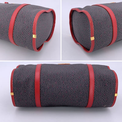 Yves Saint Laurent Grey and Red Textured Vinyl Canvas Handbag