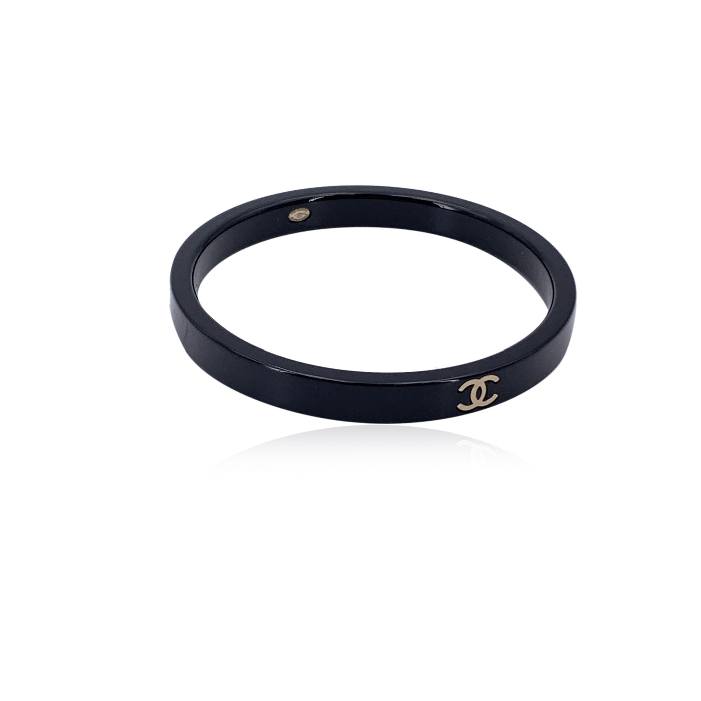 Chanel Vintage Black Resin CC Logo Cuff Bangle Bracelet