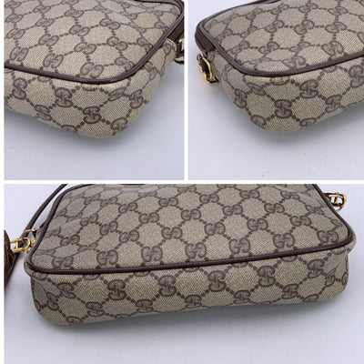 Gucci Vintage Beige GG Monogram Canvas Messenger Crossbody Bag