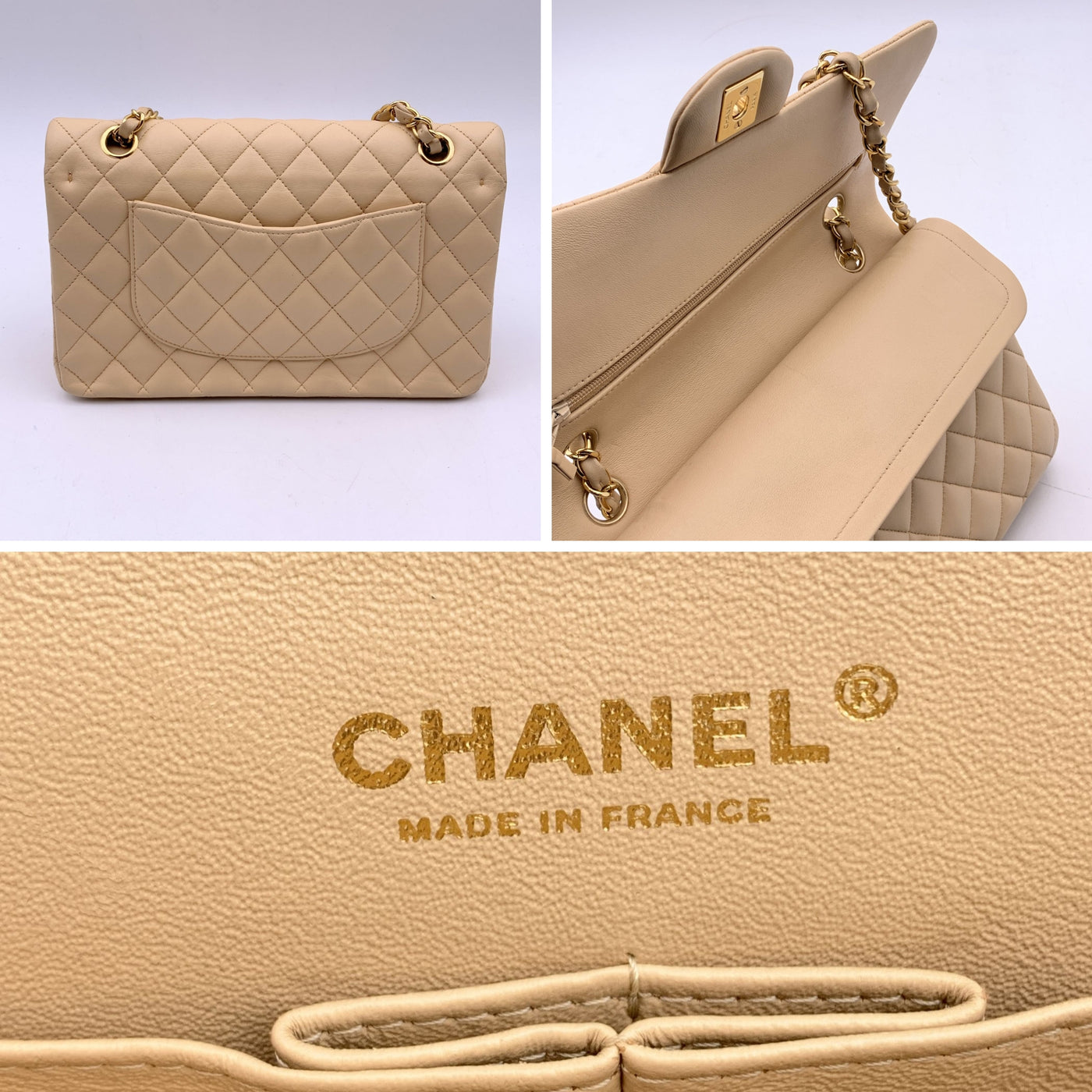 Chanel Beige Quilted Timeless Classic 2.55 Shoulder Bag 25 cm