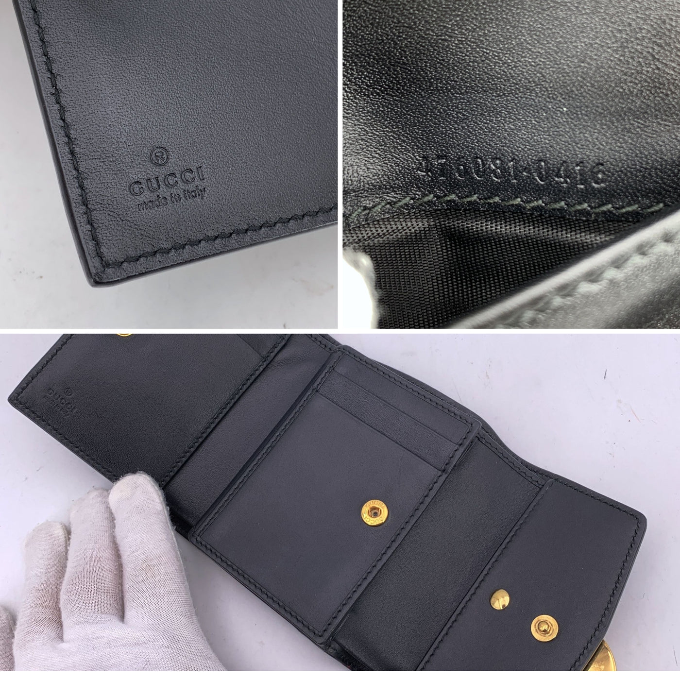 Gucci Black Leather Web Signature Sylvie Compact Trifold Wallet