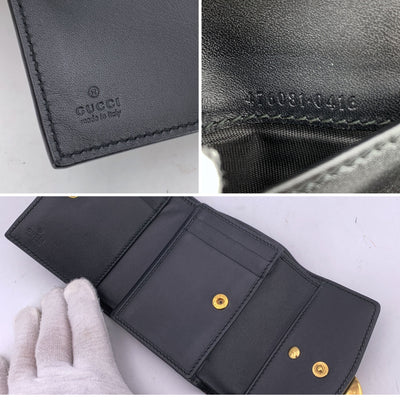 Gucci Black Leather Web Signature Sylvie Compact Trifold Wallet