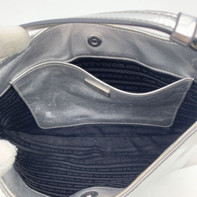 Prada Silver Tone Patent Leather Cleo Structured Shoulder Bag