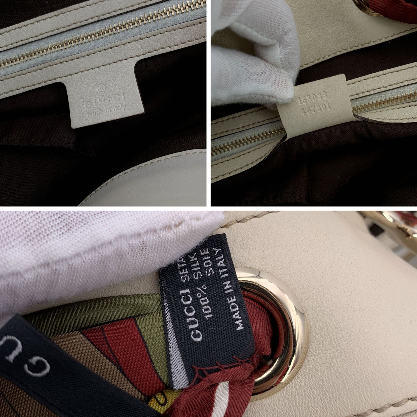 Gucci Beige Leather Positano Tote Bag with Silk Scarf