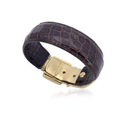 Gucci Vintage Brown Leather Belt Bangle Cuff Bracelet Gold Buckle