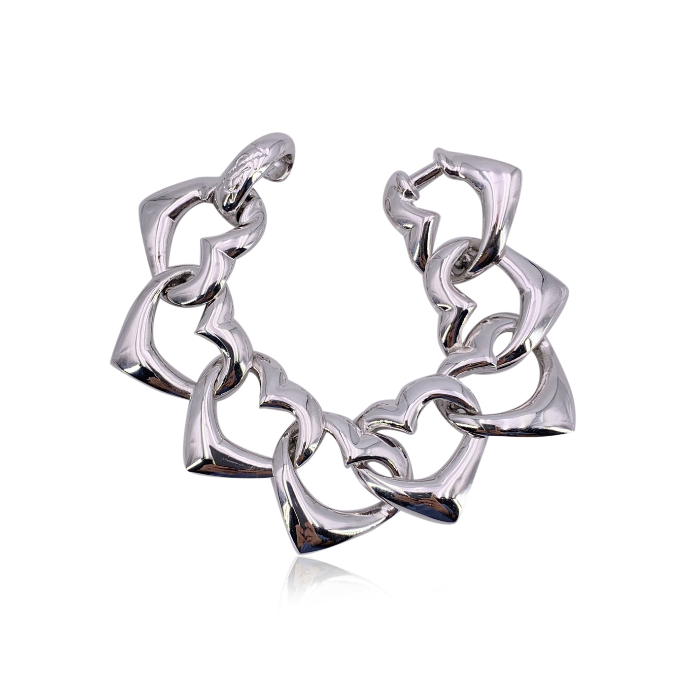 Yves Saint Laurent Vintage Silver Metal Heart Chain Link Bracelet