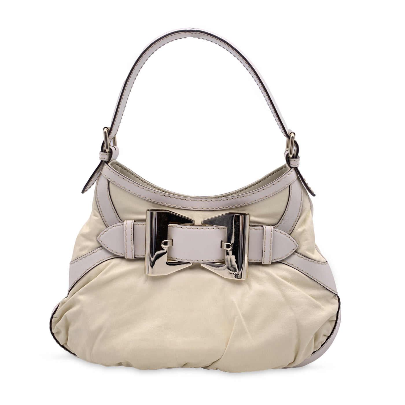 Gucci White Leather Queen Hobo Shoulder Bag