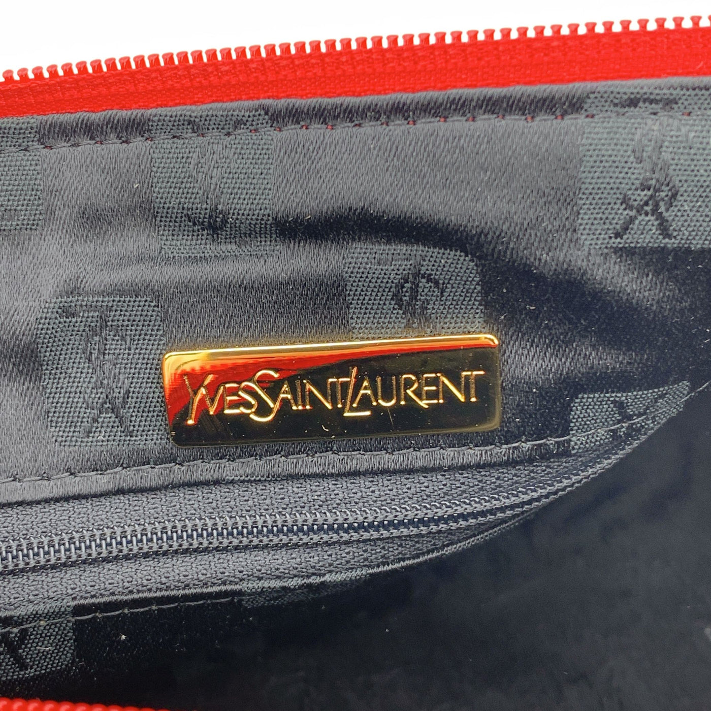 Yves Saint Laurent Grey and Red Textured Vinyl Canvas Handbag