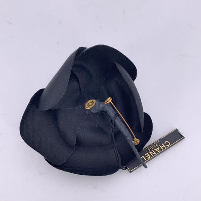 Chanel Vintage Black Satin Flower Brooch Pin Camelia Camellia