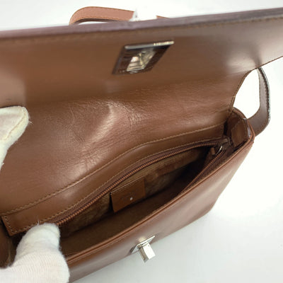 Gucci Brown Leather Box Padlock Shoulder Bag Handbag