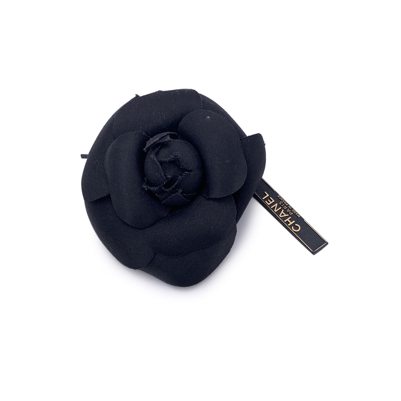 Chanel Vintage Black Satin Flower Brooch Pin Camelia Camellia
