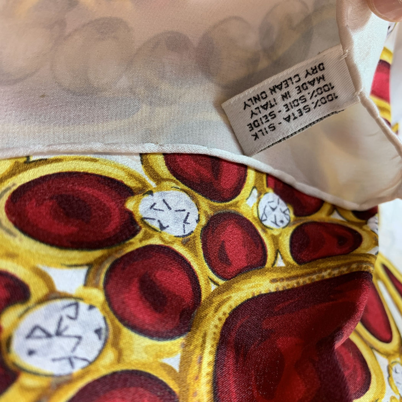 Chanel Vintage Beige Silk Scarf Gripoix Bijoux Jewels Print