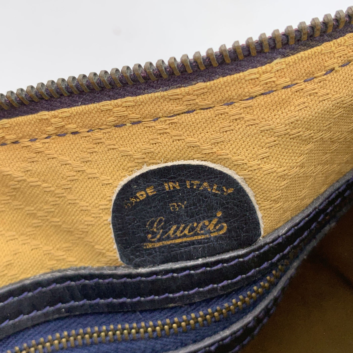 Gucci Vintage Blue Monogram Canvas Satchel Bag with Stripes
