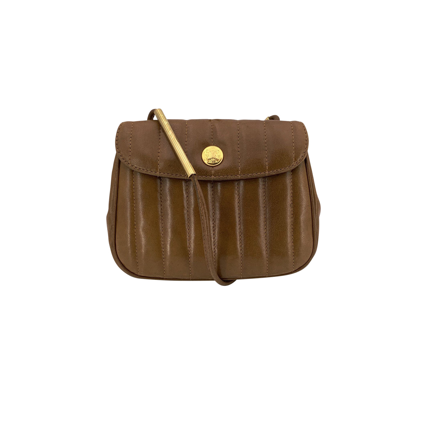 Fendi Vintage Light Brown Quilted Leather Janus Small Crossbody Bag