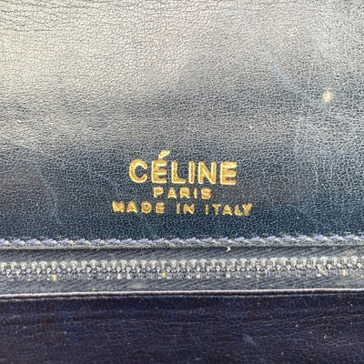 Celine Vintage Blue Grey C Carriage Canvas Box Flap Shoulder Bag