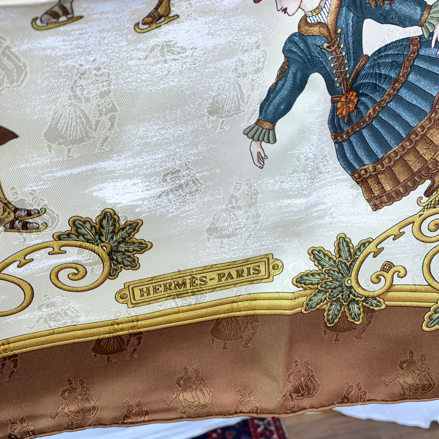 Hermes Vintage Brown Silk Scarf Joies d’Hiver 1992 Joachim Metz