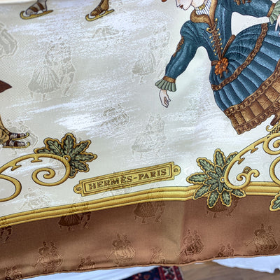 Hermes Vintage Brown Silk Scarf Joies d’Hiver 1992 Joachim Metz