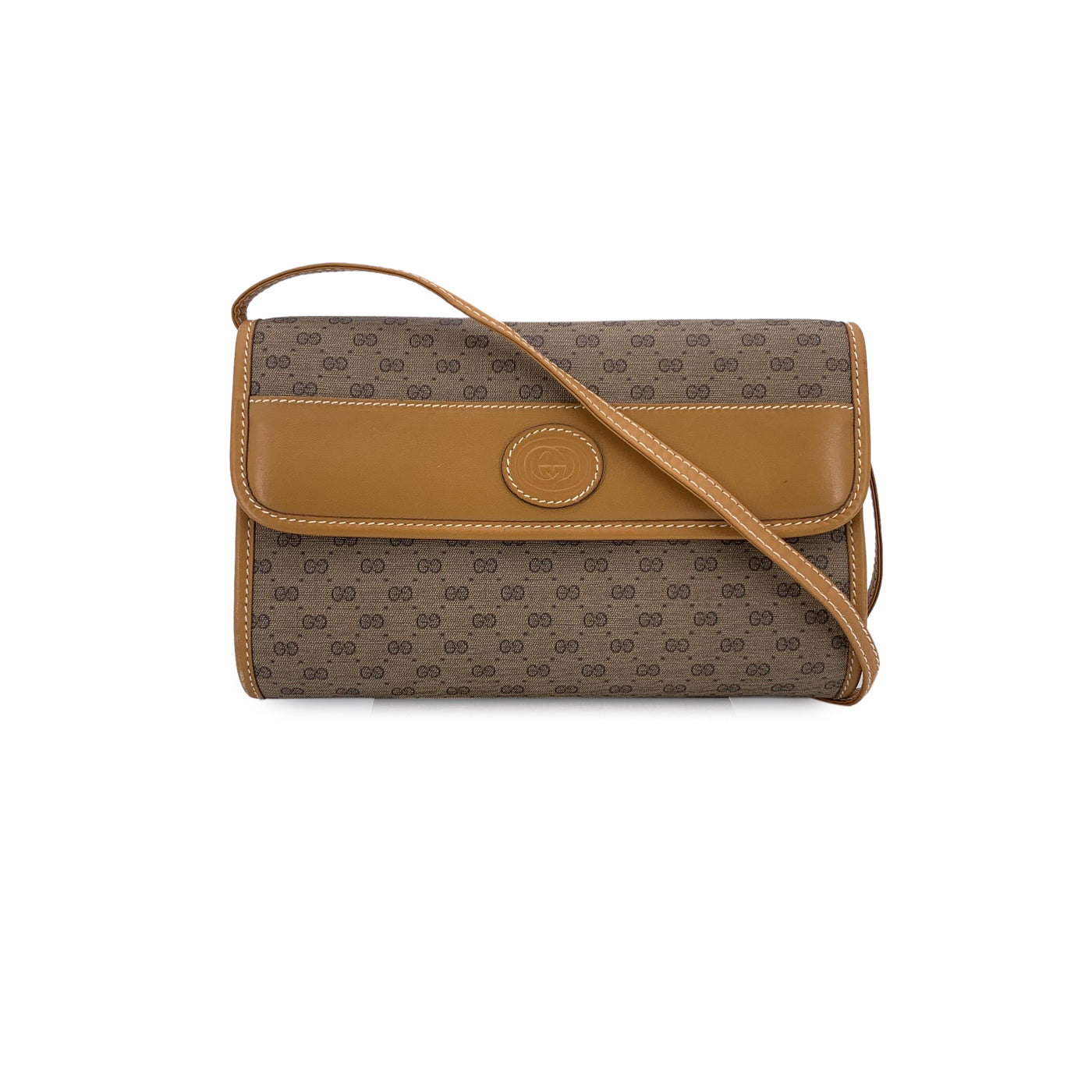 Gucci Vintage Beige Monogram Canvas Small Convertible Crossbody Bag