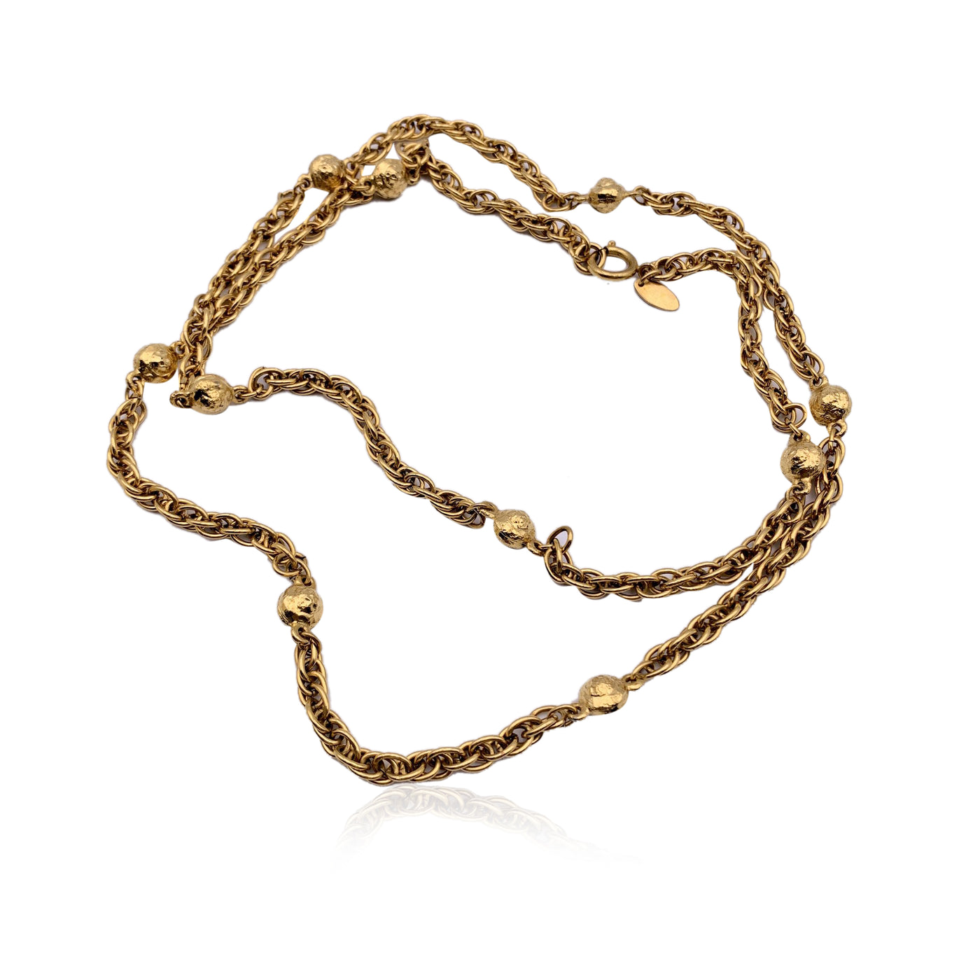 Chanel Vintage Gold Metal Chain Necklace with Metal Ball Beads 1980s