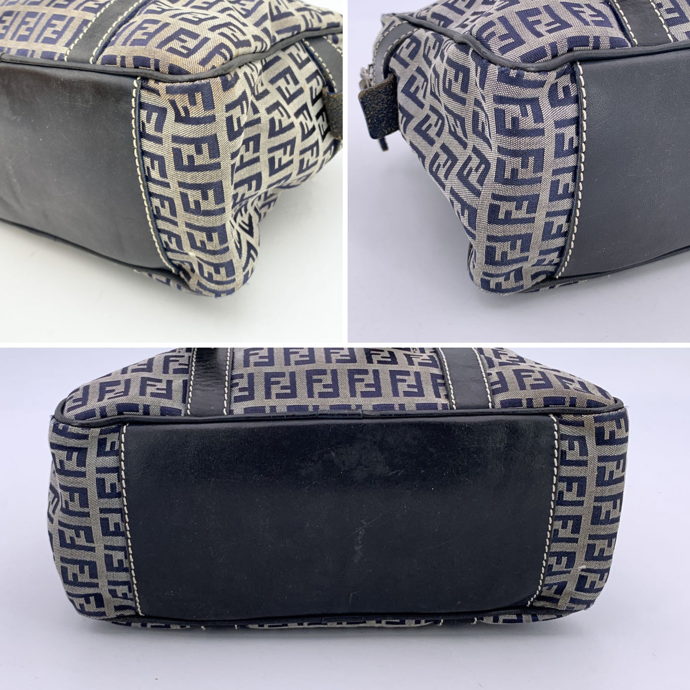 Fendi Blue Monogram Zucchino Canvas Satchel Handbag