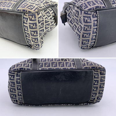Fendi Blue Monogram Zucchino Canvas Satchel Handbag