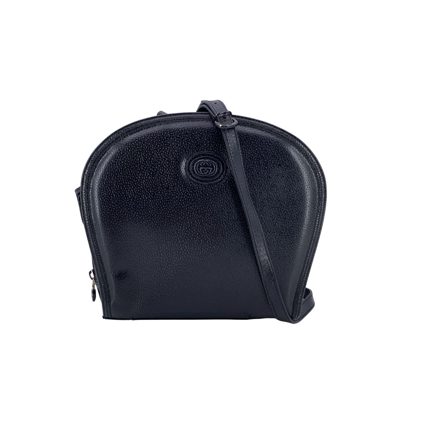 Gucci Vintage Black Leather Zip Around Crossbody Shoulder Bag