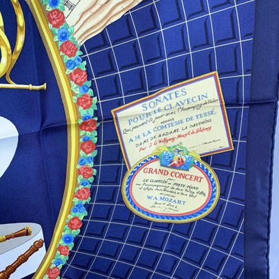 Hermes Vintage Blue Silk Scarf Hommage a Mozart 1991 Julie Abadie