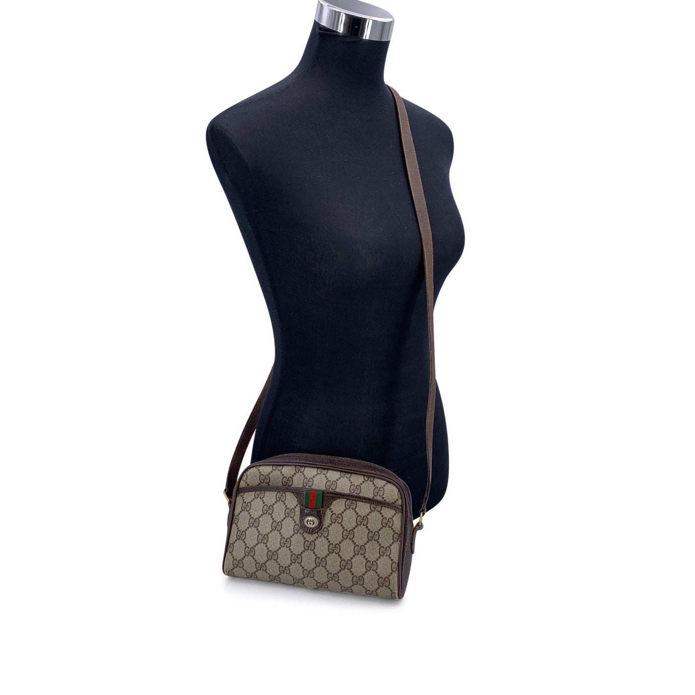 Gucci Vintage Beige GG Monogram Canvas Messenger Crossbody Bag