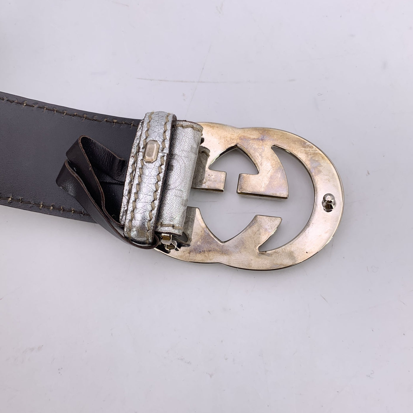 Gucci Silver Guccissima Monogram Leather Belt GG Buckle Size 95/38