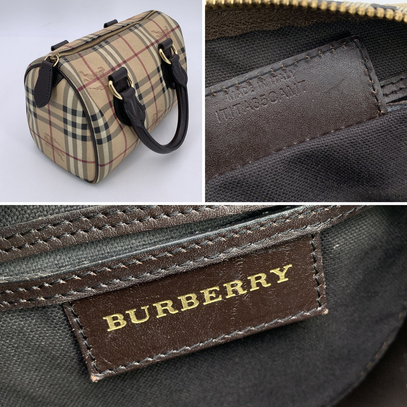 Burberry Beige Haymarket Check Canvas Chester Small Boston Bag