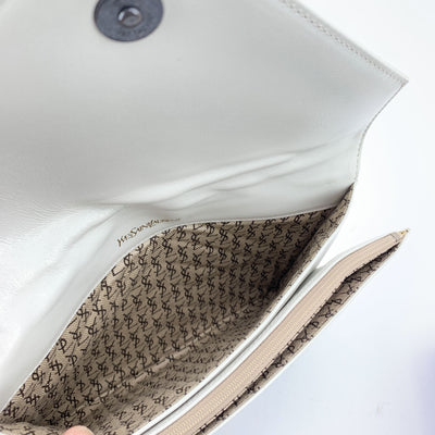 Yves Saint Laurent Vintage White V Quilted Leather Small Clutch Bag