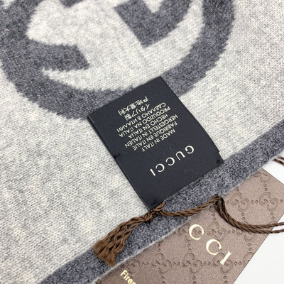 Gucci Grey Cashmere Unisex GG Logo Scarf 23 x 180 cm