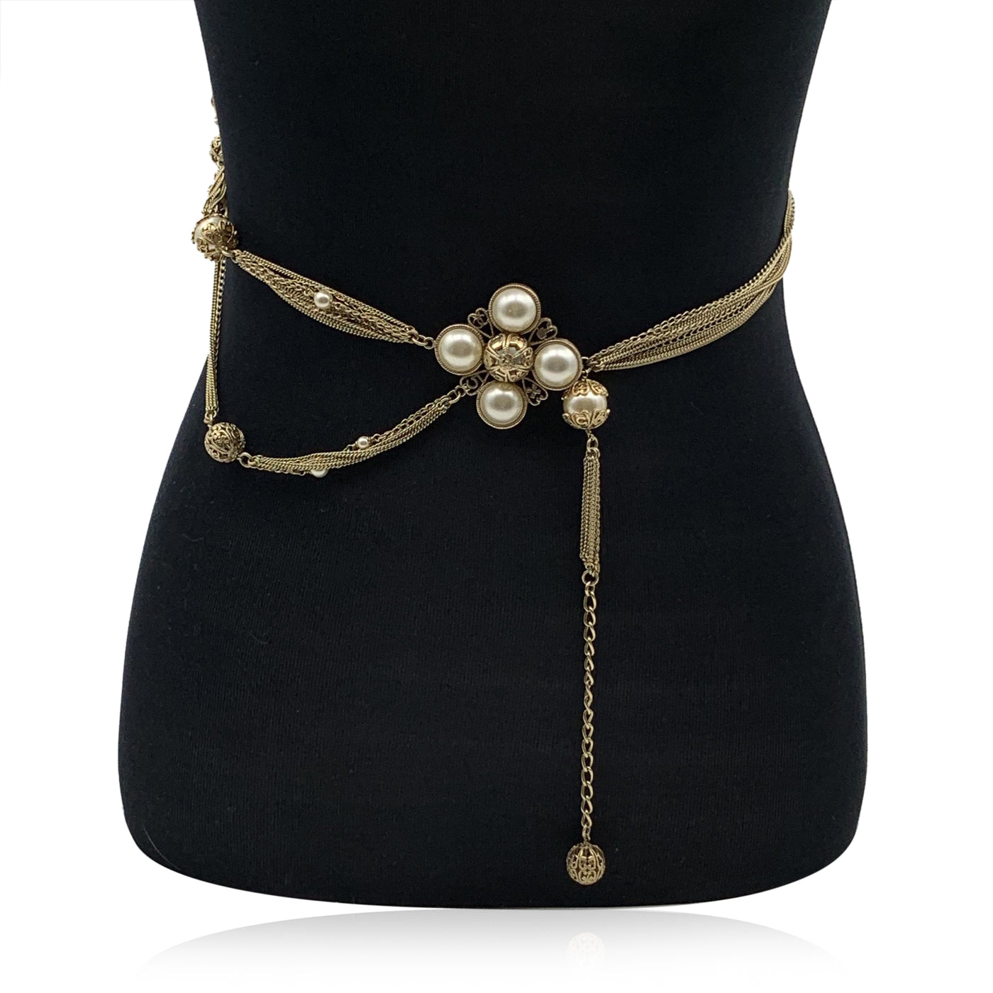 Chanel 06 Faux Pearls Gold Metal Multi Chain Necklace or Belt