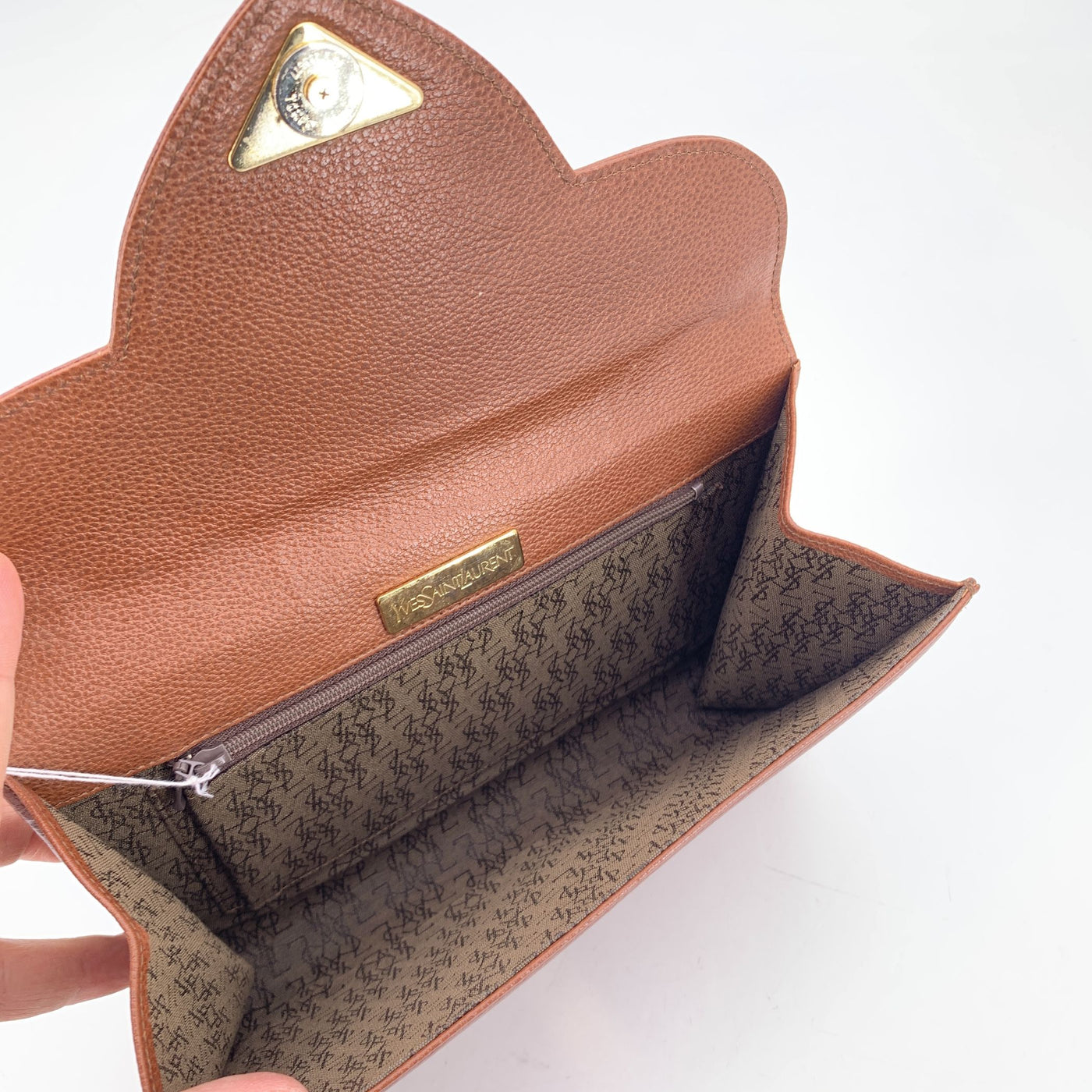 Yves Saint Laurent Vintage Brown Leather YSL Flap Clutch Bag Handbag