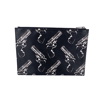 Saint Laurent Black Pop Print Leather Zip Clutch Bag Purse