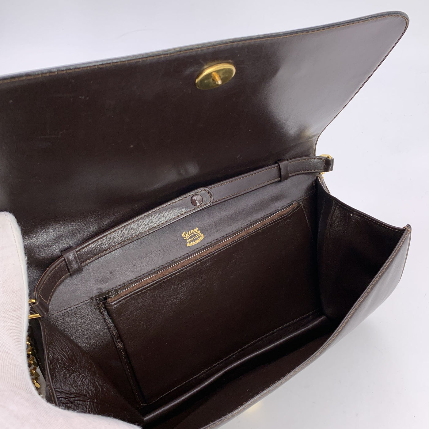 Gucci Vintage Brown Leather Convertible Shoulder Bag with Chain