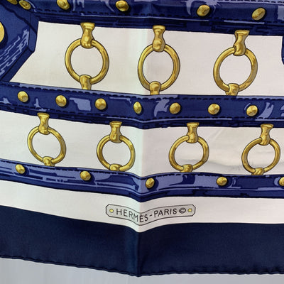 Hermes Paris Vintage Blue Silk Scarf Aux Champs 1970 Cathy Latham