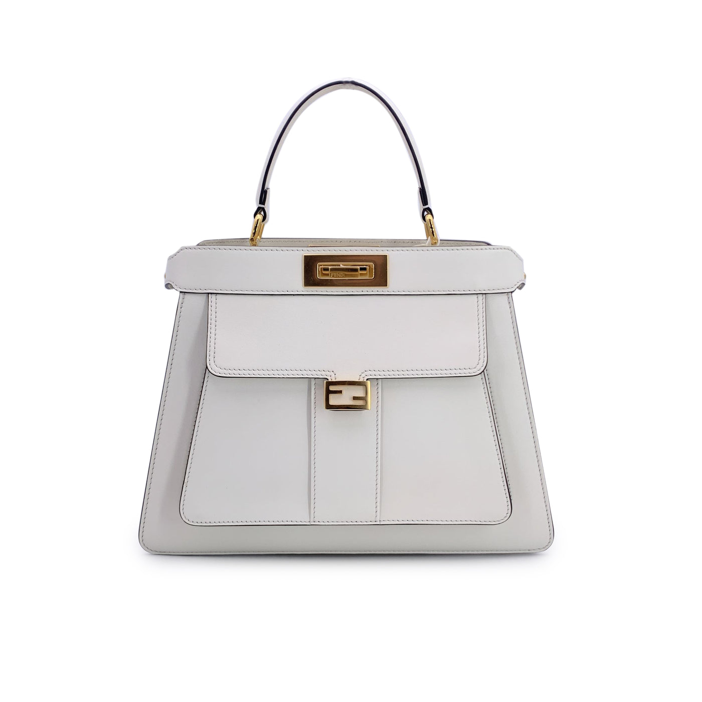 Fendi White Leather Peekaboo ISeeU Medium Top Handle Satchel