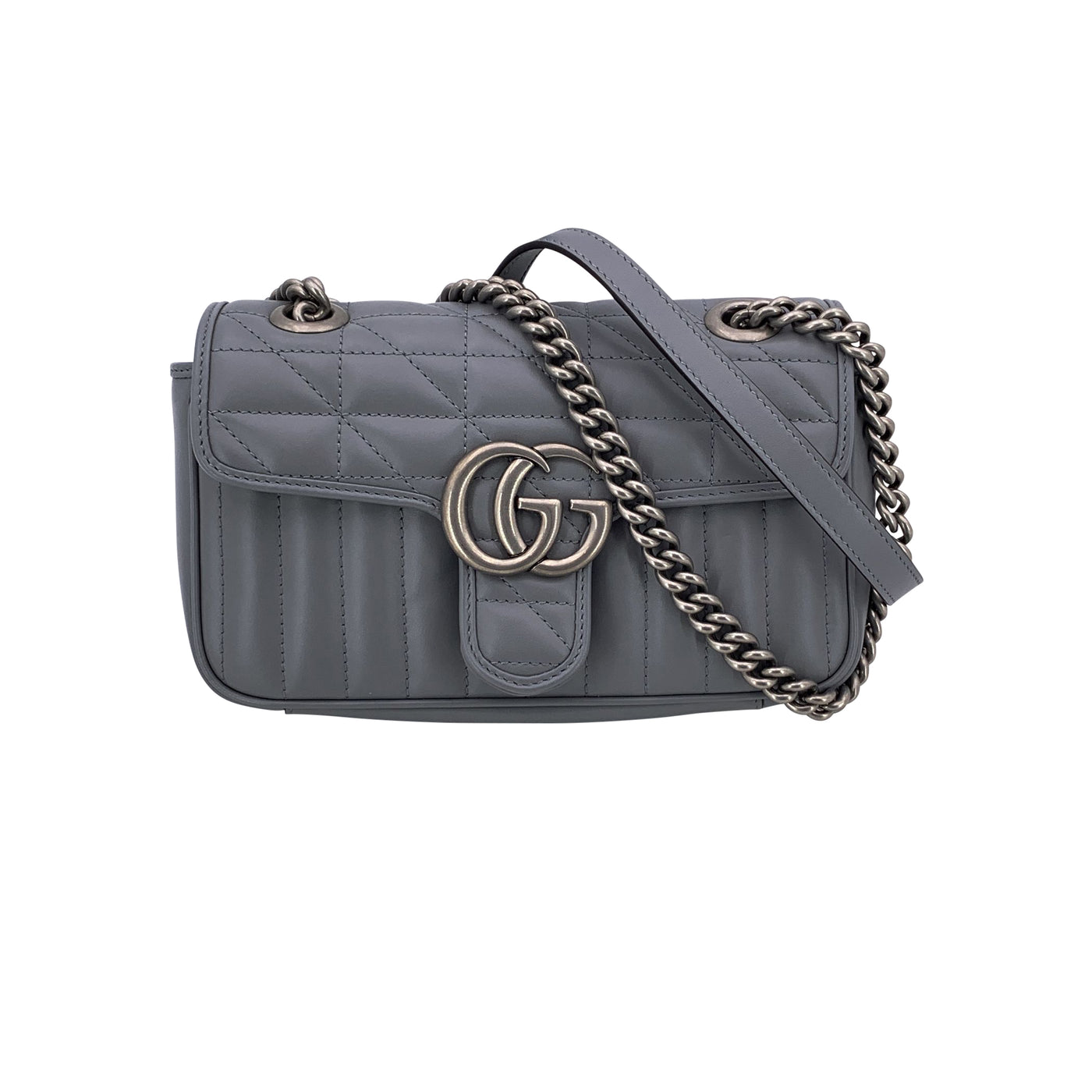 Gucci Grey Quilted Leather Mini GG Marmont Matelassè Crossbody Bag