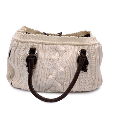 Ermanno Scervino White Brown Wool Knit Tote Shoulder Bag