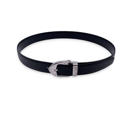 Louis Vuitton Black Taiga Silver Metal Buckle Classic Belt Size 85/34