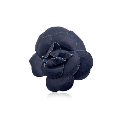 Chanel Vintage Blue Canvas Camelia Camellia Brooch