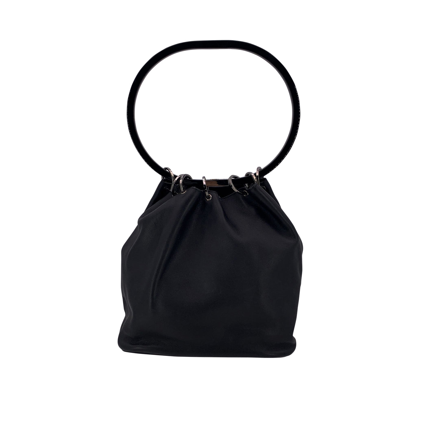 Gucci Black Leather Lucite Oval Handle Bucket Shoulder Bag
