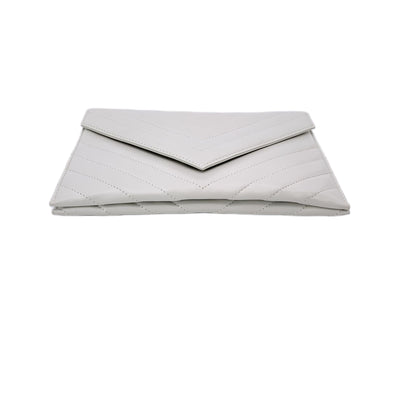Yves Saint Laurent Vintage White V Quilted Leather Small Clutch Bag