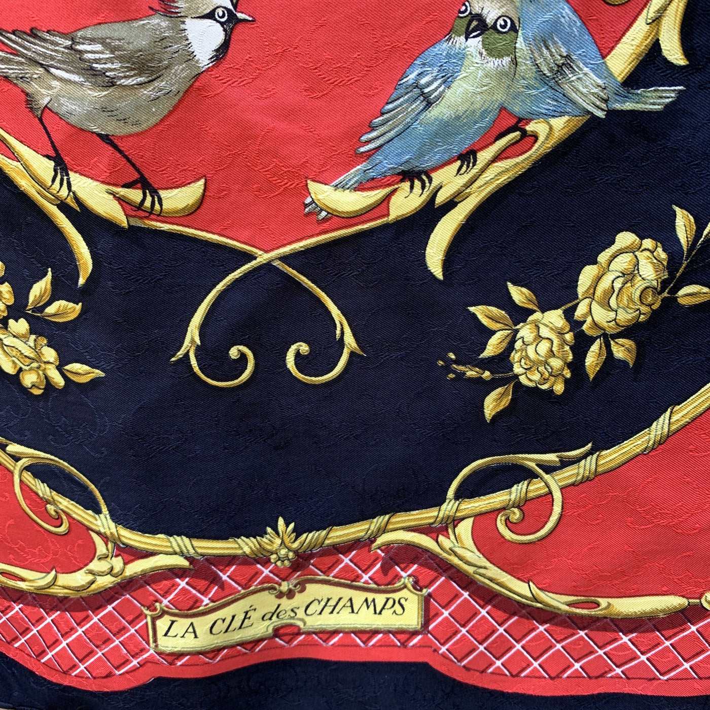 Hermes Red Silk Jacquard Scarf La Cle Des Champs 1965 Faconnet