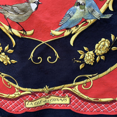 Hermes Red Silk Jacquard Scarf La Cle Des Champs 1965 Faconnet