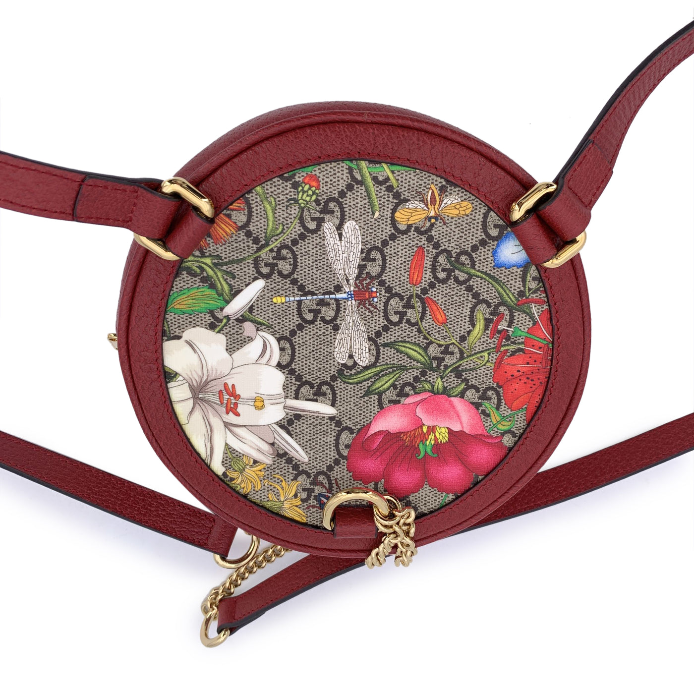 Gucci Monogram Canvas Flora Round Ophidia Mini Backpack Bag Red