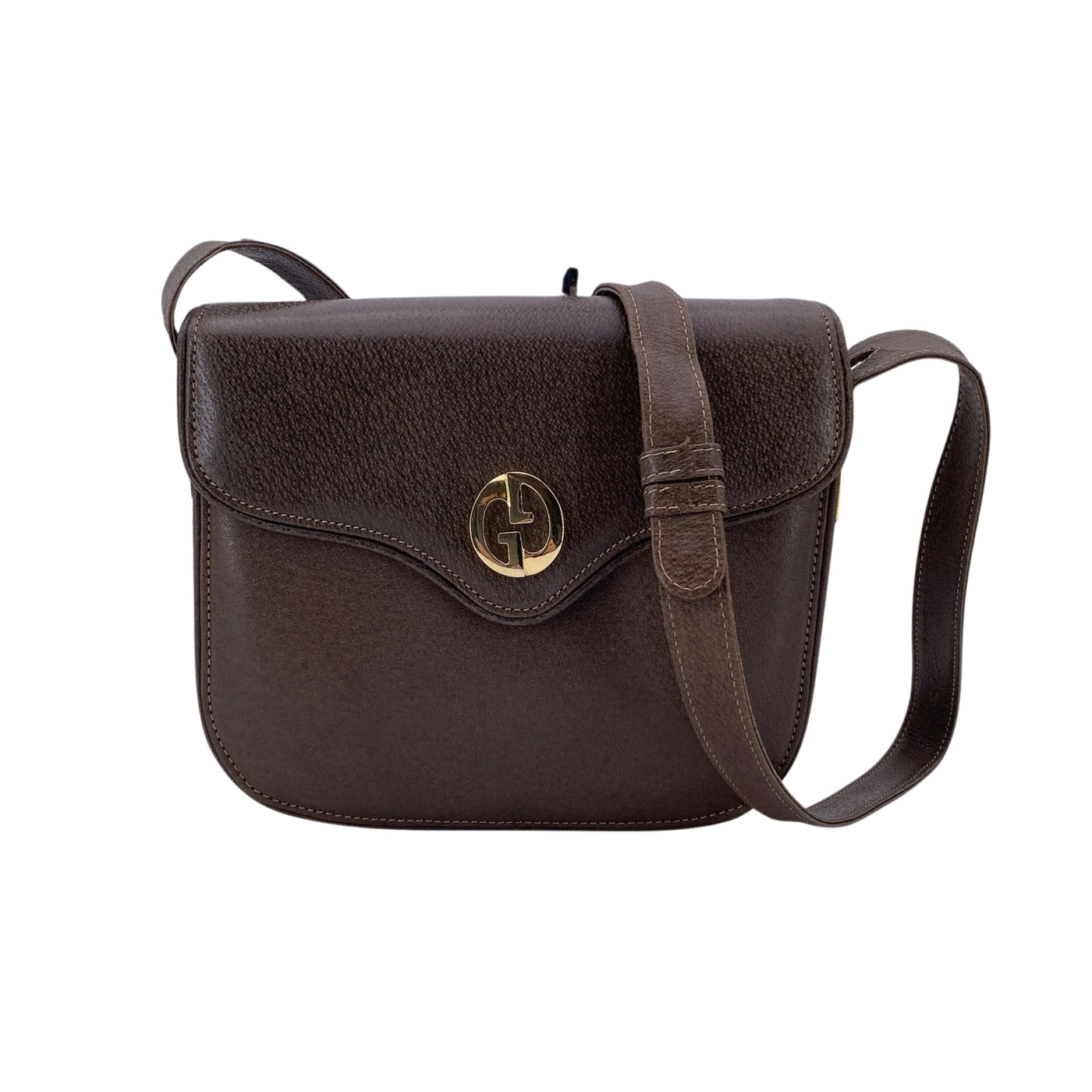Gucci Vintage Brown Leather GG Logo Flap Shoulder Bag