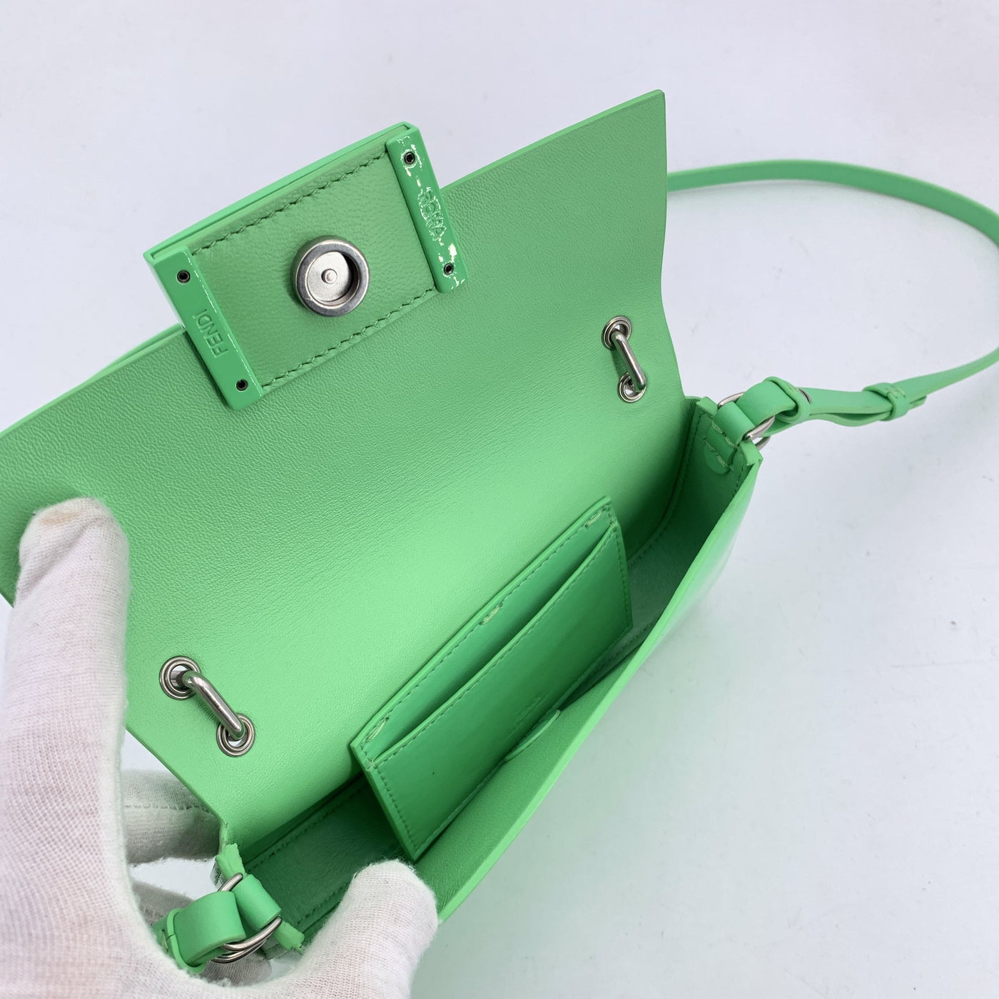 Fendi Green Patent Leather and Leather Baguette Phone Pouch